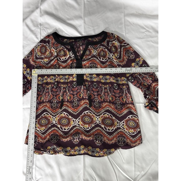 Women's Boho Peasant Blouse Purple Paisley Floral Long Sleeve Tassel Top Size XL - Picture 9 of 9